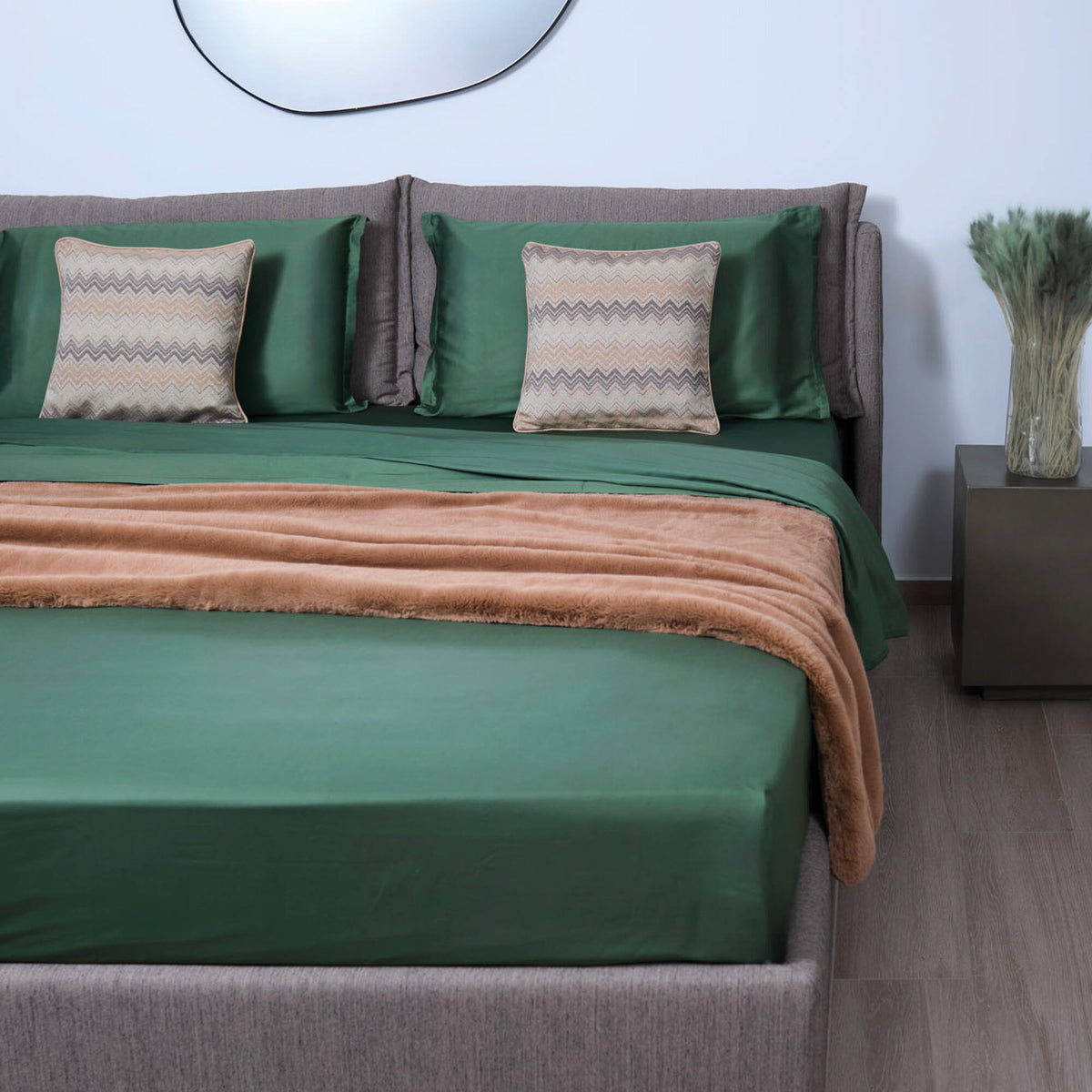 Completo Letto Marais Ocra in Cotone Raso 600 TC 300 - Finissaggio silk - 2 Piazze