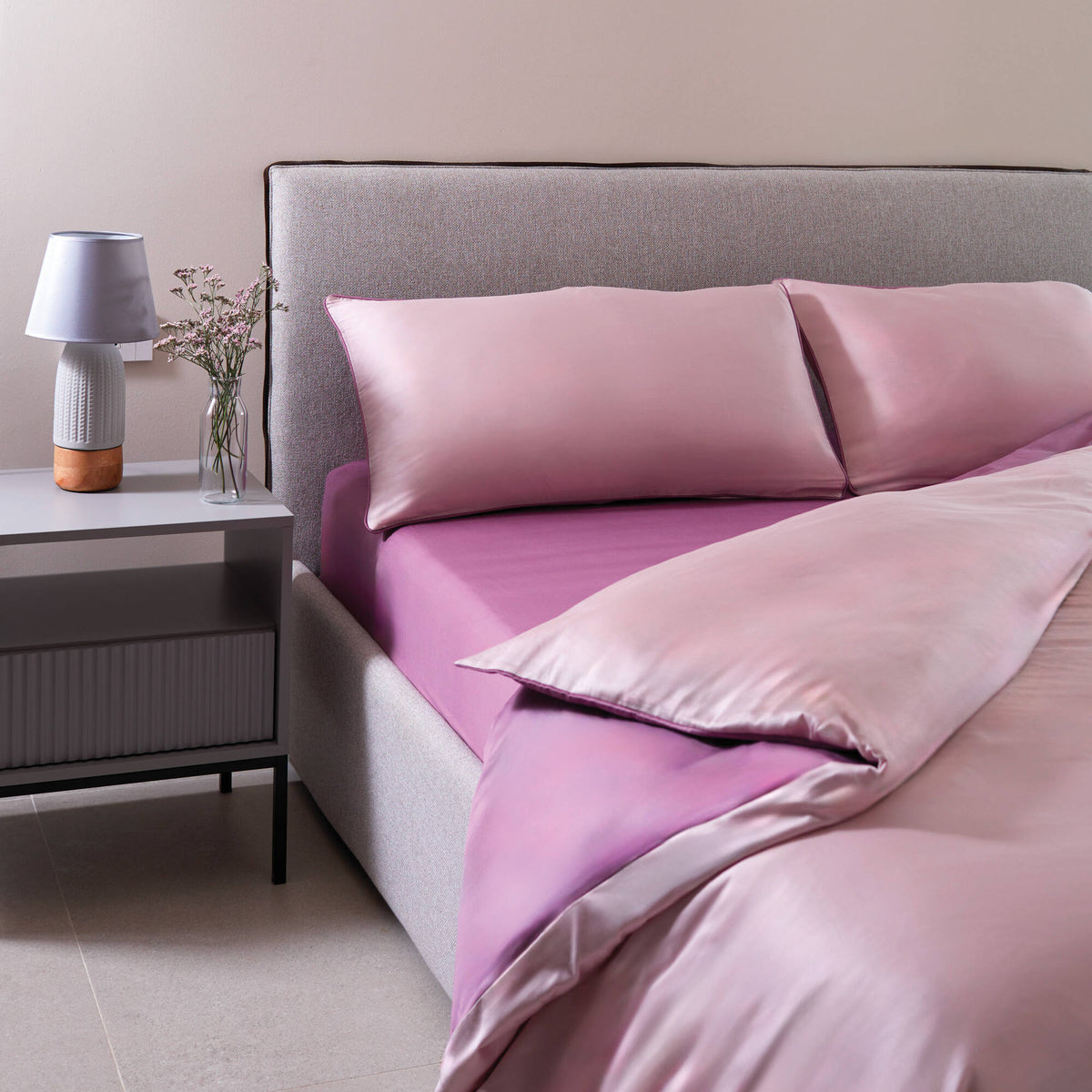 Parure copripiumino Bi-Color Marais Ocra / Cocco in Cotone Raso 600 TC 300 - Finissaggio silk - 255x200 (+50)