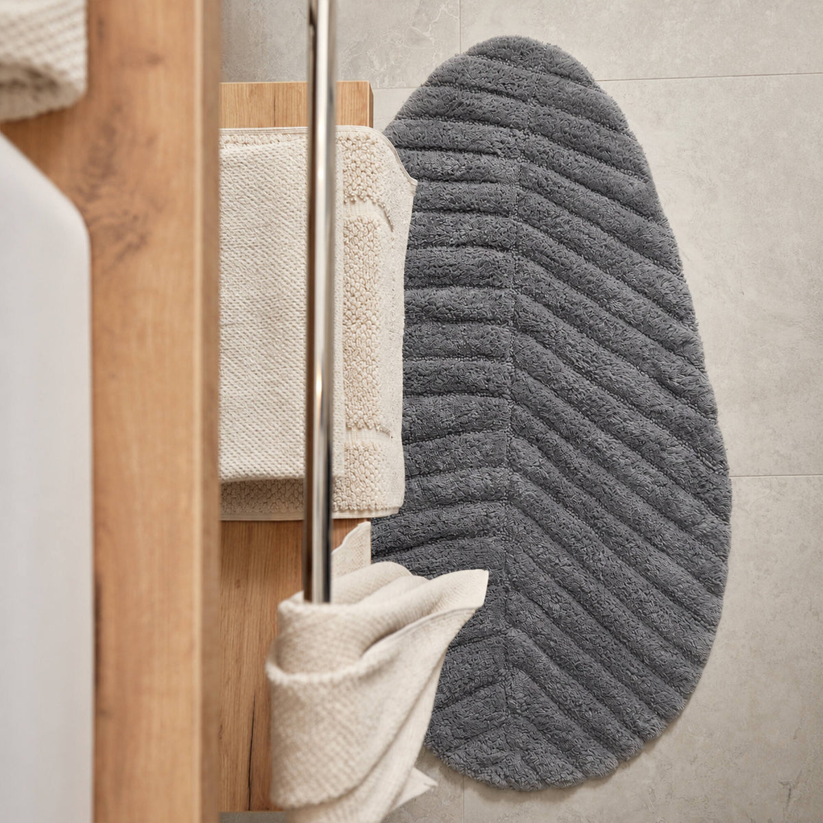 Tappeto Foglia in Cotone a pelo raso Grigio