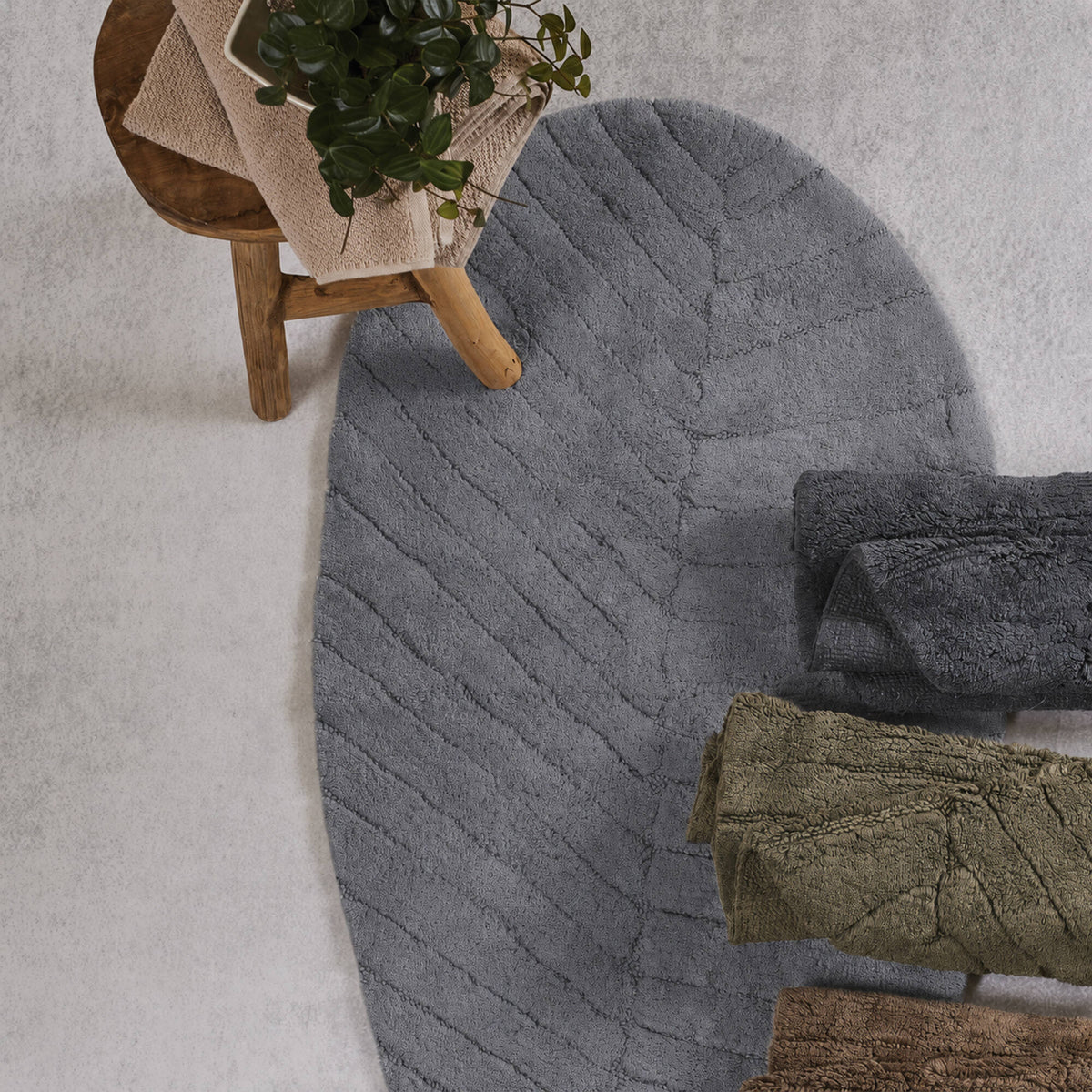 Tappeto Foglia in Cotone a pelo raso Grigio