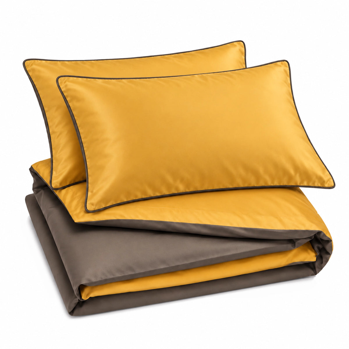 Parure copripiumino Bi-Color Marais Ocra / Cocco in Cotone Raso 600 TC 300 - Finissaggio silk - 255x200 (+50)