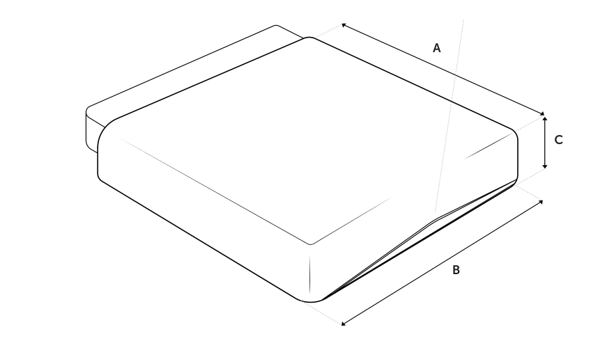 Disegno tecnico del copripiumino con i punti di misura A, B, C e D